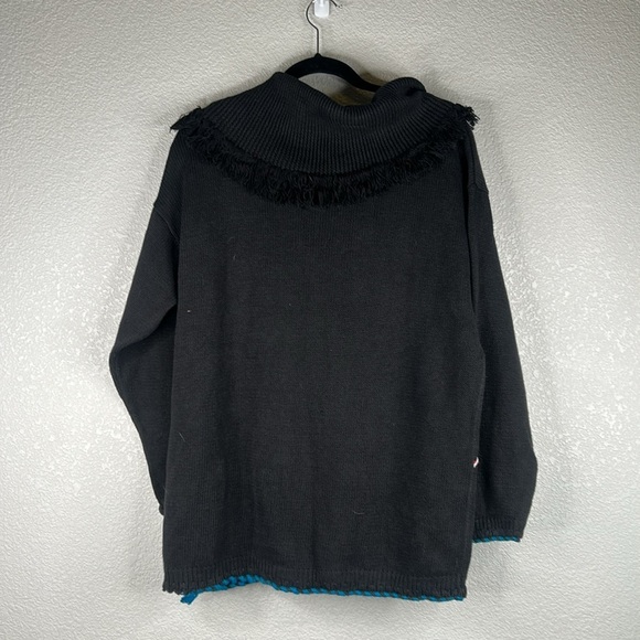 Victoria Jones Vintage Black Knit Aztec Boho Beaded Cowl Neck Sweater Size Large - Picture 6 of 8